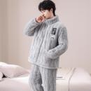 新款 法兰绒夹棉家居服套装 青年男士 男款 可外穿 睡衣加厚大码 冬季