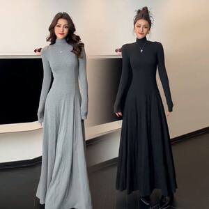 法式黑色针织连衣裙子女2025新款早春季配大衣内搭打底高级感长