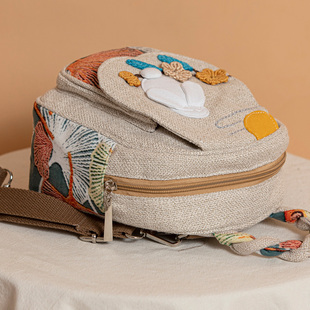 迷你帆布小包女编织卡通文艺休闲双肩包可爱斜挎包多用竖款手机包