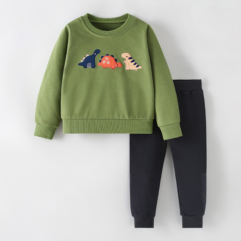 休闲纯棉2件春秋季恐龙卫衣套装