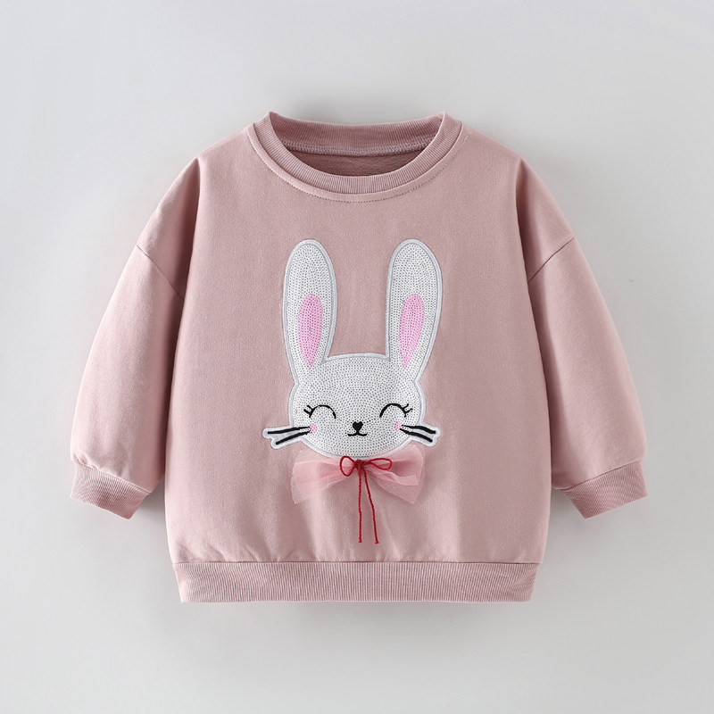 女童长袖卫衣儿童粉色套头衫上衣小女孩外套宝宝纯棉小兔子春秋装