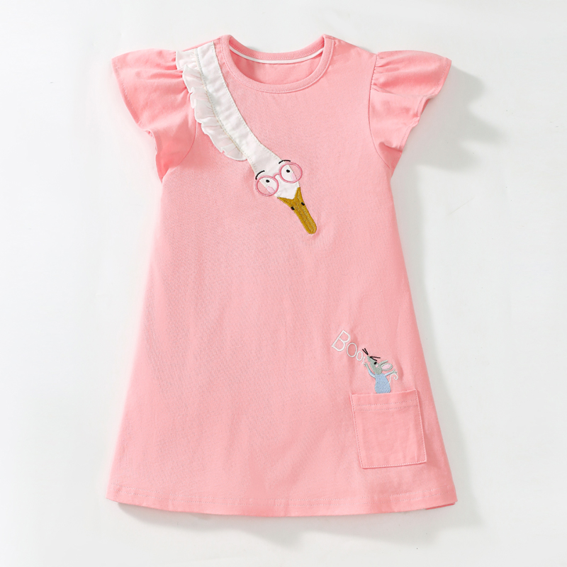 女童短袖连衣裙甜美夏季绣花纯棉