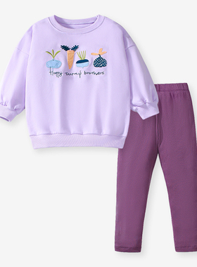 女童紫色长袖卫衣宝宝纯棉打底裤子两件套儿童秋装中小童T恤萝卜2