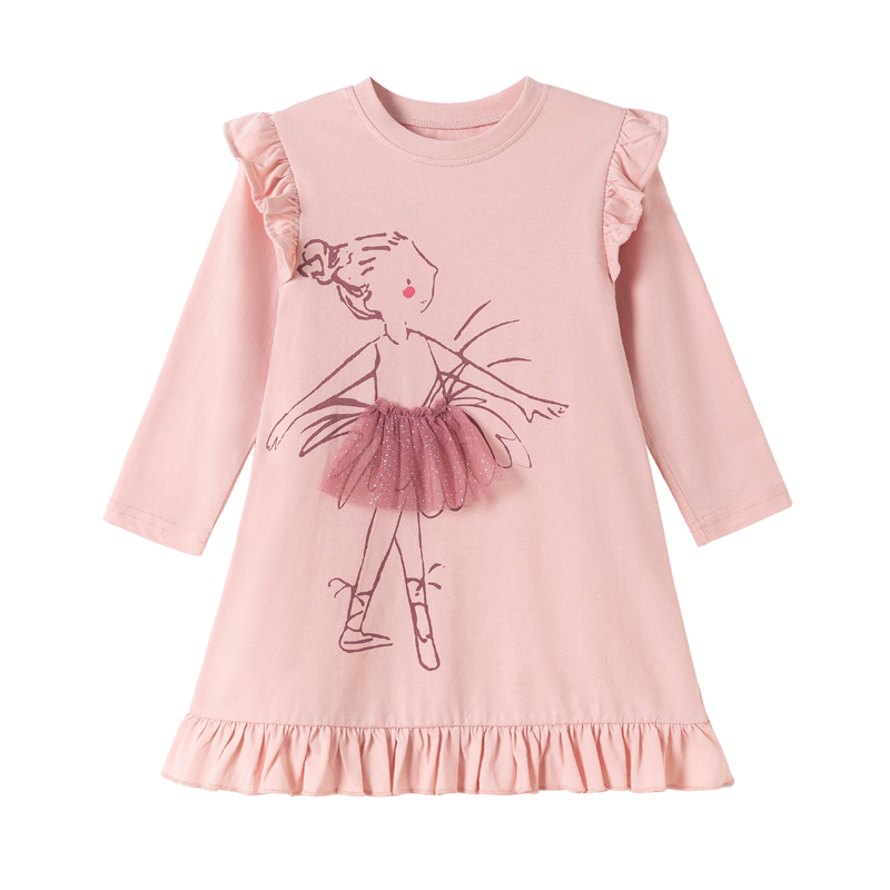 女童新款秋装宝宝纯棉长袖连衣裙儿童木耳边公主裙中小童T恤裙子
