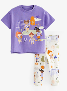 女童紫色短袖T恤女孩打底裤2件套小童纯棉夏装婴儿半袖花裤子套装