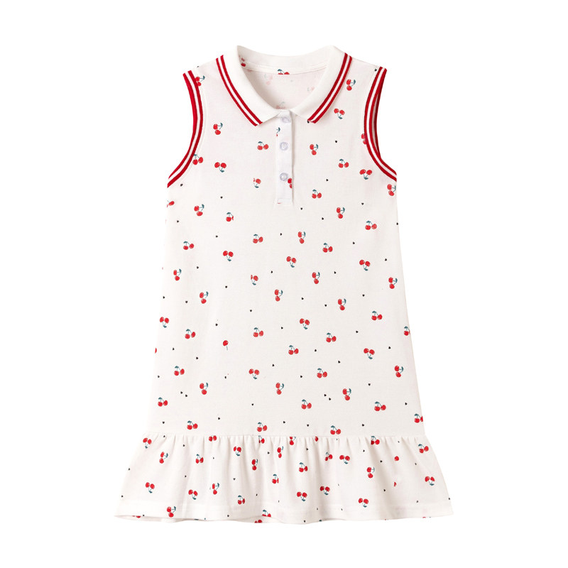 女童樱桃翻领纯棉无袖连衣裙