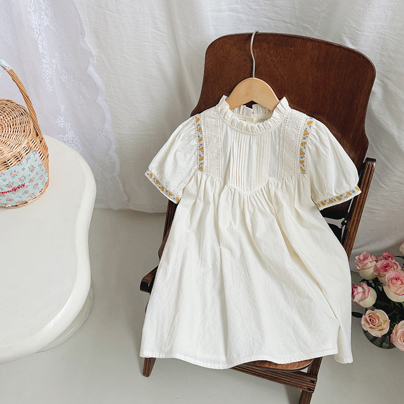 女童短袖连衣裙休闲夏季绣花裙子