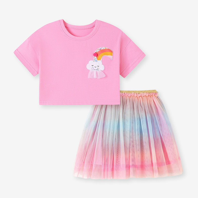 女童彩虹云朵T恤半身裙套装宝宝夏季短袖腰裙网纱蓬蓬裙两件套粉T,童装/婴儿装/亲子装,套装,淘宝优惠券,粉丝福利购,淘宝优惠卷