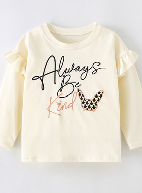 女童白色长袖T恤打底衫儿童圆领上衣中小童纯棉秋装宝宝字母体恤5