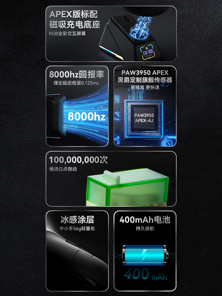 HEIJUE AJ159APEX 마우스 오리지널 페이즈 PAW3950 경량 3모드 무선 블루투스 E스포츠 8K 똥왕 4