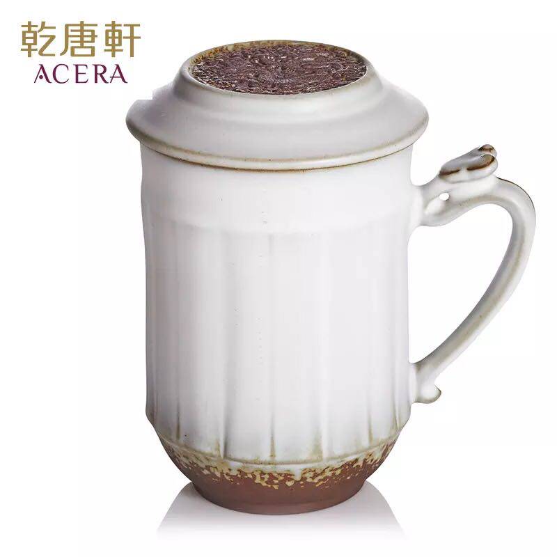 乾唐轩活瓷陶器云龙如意高杯喝茶杯水杯子带盖礼盒
