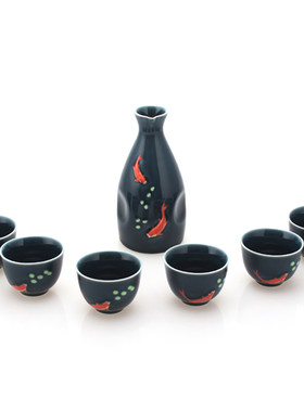 乾唐轩活瓷杯双鱼酒具宝石蓝彩绘