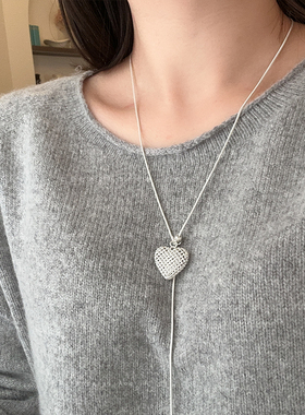 简约百搭抽拉爱心项链女气质独特时尚小众轻奢复古潮流颈链毛衣链