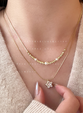 精致百搭锆石星星碎银双层叠戴项链女设计感轻奢时尚颈链毛衣链