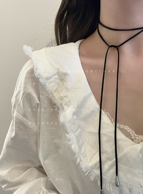 性感系带黑色丝绒蝴蝶结项圈女欧美辣妹choker锁骨链脖子绑带颈链