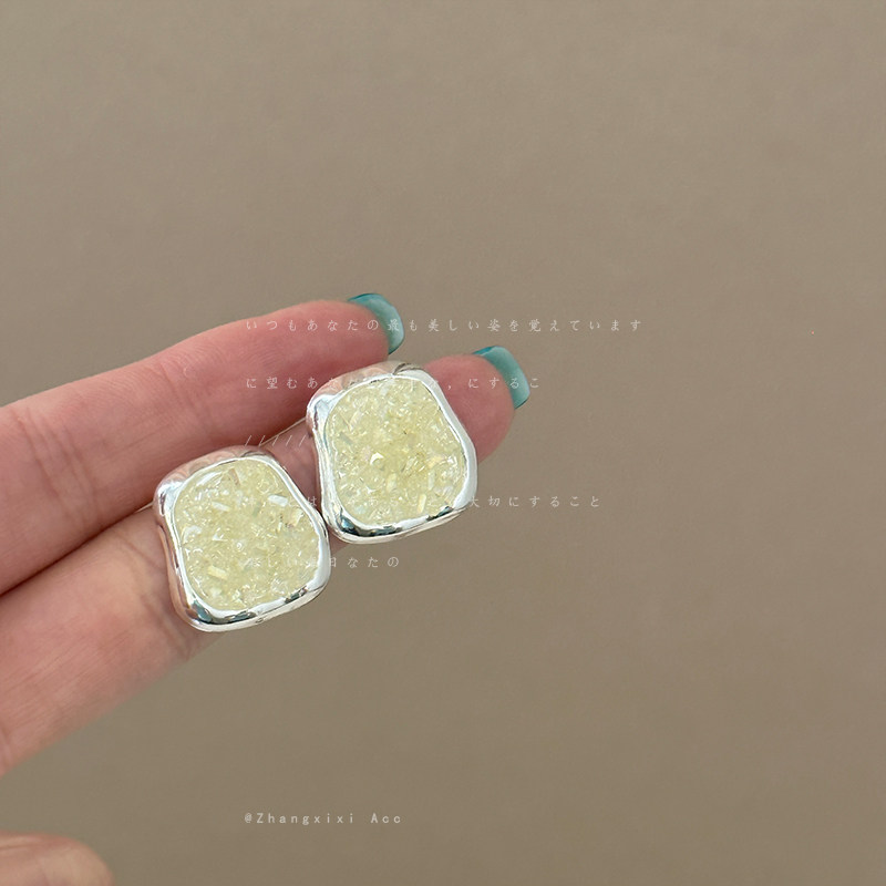 小清新碎钻冰晶几何方形耳钉女简约高级感个性时尚潮流耳环耳饰