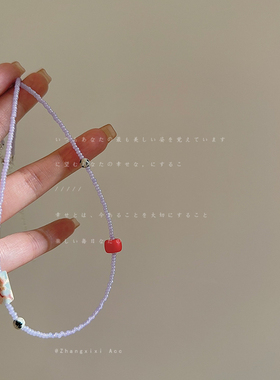 新中式紫色串珠项链女清新时尚优雅轻奢复古精致百搭颈链锁骨链