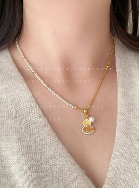 设计感渐变金色锆石葫芦小马项链女复古轻奢时尚潮流颈链毛衣链