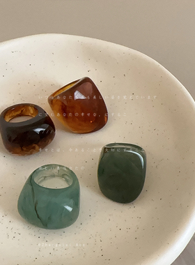 清新显白蓝绿纹夸张树脂戒指女个性时尚气质潮流通勤百搭指环戒子