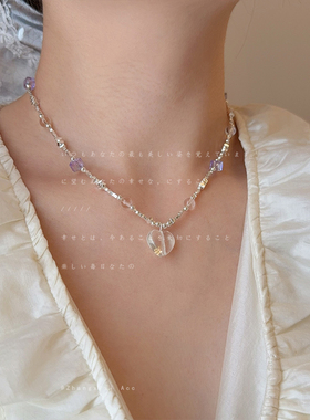 通勤百搭透明爱心串珠项链