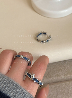 设计感蓝色牛仔布星芒蝴蝶戒指女小众独特个性时尚潮流指环戒子