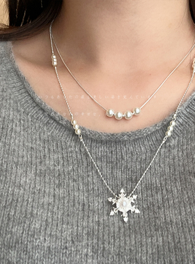 秋冬新款珍珠雪花双层叠戴项链女高级感个性轻奢时尚颈链毛衣链