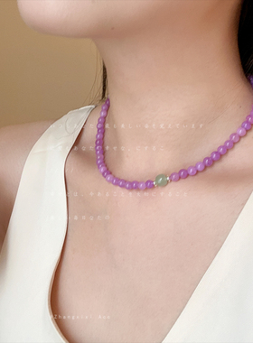 气质独特紫色天然石串珠项链手链女轻奢个性百搭时尚颈链锁骨链