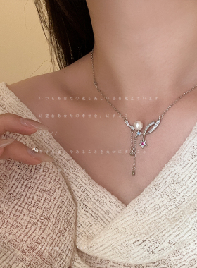 甜妹潮酷彩钻彗星珍珠流苏项链女气质个性时尚潮流百搭颈链锁骨链