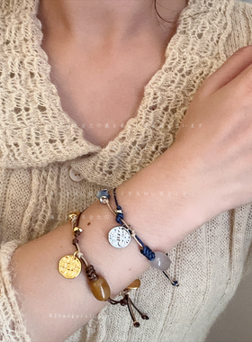 新中式印痕古币抽拉编织手链女气质独特个性时尚潮流百搭手环手饰