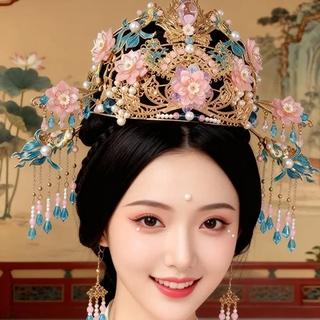 手工材料包diy桭小沫粉黛发冠宋制花神发饰锦鲤汉服秀禾服头饰簪