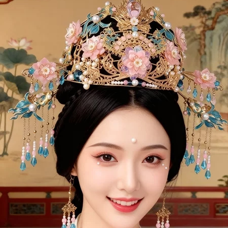 手工材料包diy桭小沫粉黛发冠宋制花神发饰锦鲤汉服秀禾服头饰簪