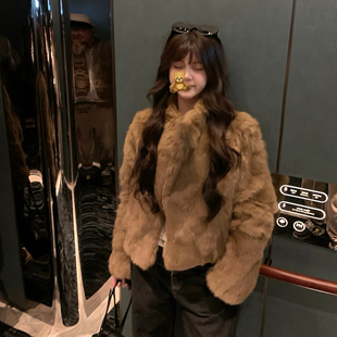 【反季特卖】金不换海宁兔毛皮草外套女秋冬翻领正肩短款毛毛外套