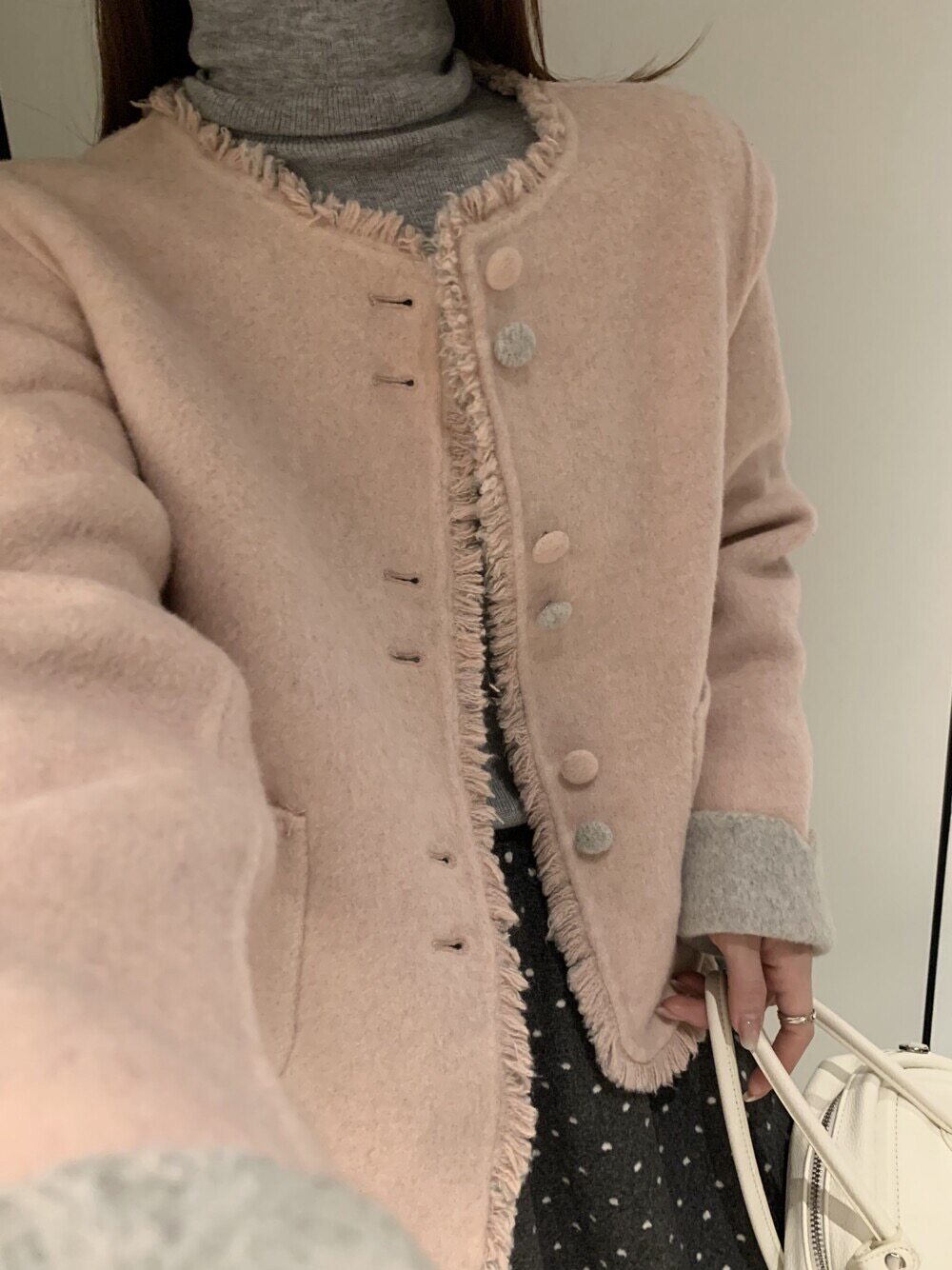 小香风双面呢外套女秋冬2025新款流苏边短款设计感小个子羊毛大衣