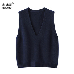 纯羊毛洋气大V领针织马甲女款2025新款春秋叠穿纯色毛衣背心坎肩