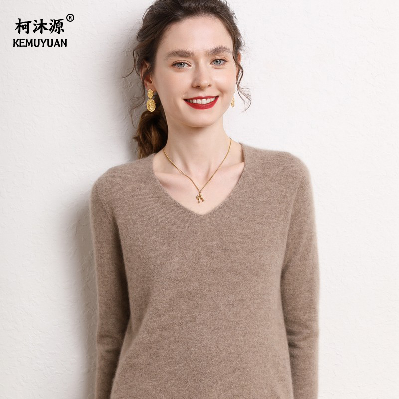 柯沐源V领100%纯羊绒针织衫