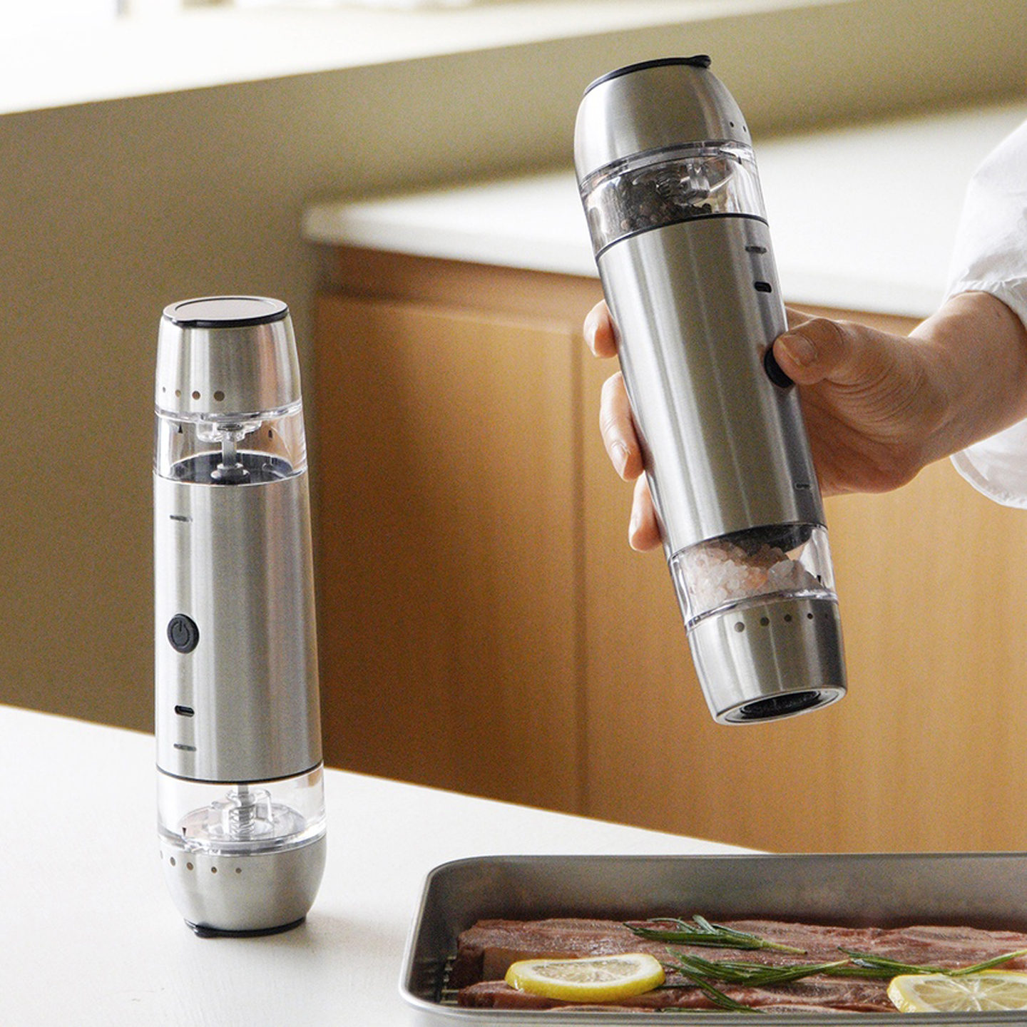 韩国不锈钢充电研磨器胡椒玫瑰海盐研磨器椒盐研磨瓶可拆卸清洗