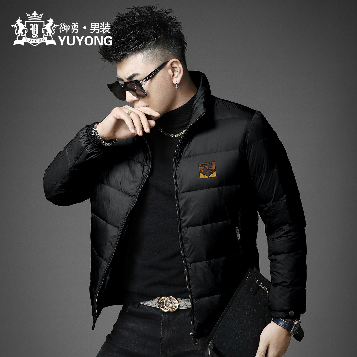 欧货男士无帽立领羽绒服冬季2026新款潮牌印花时尚保暖防寒服外套