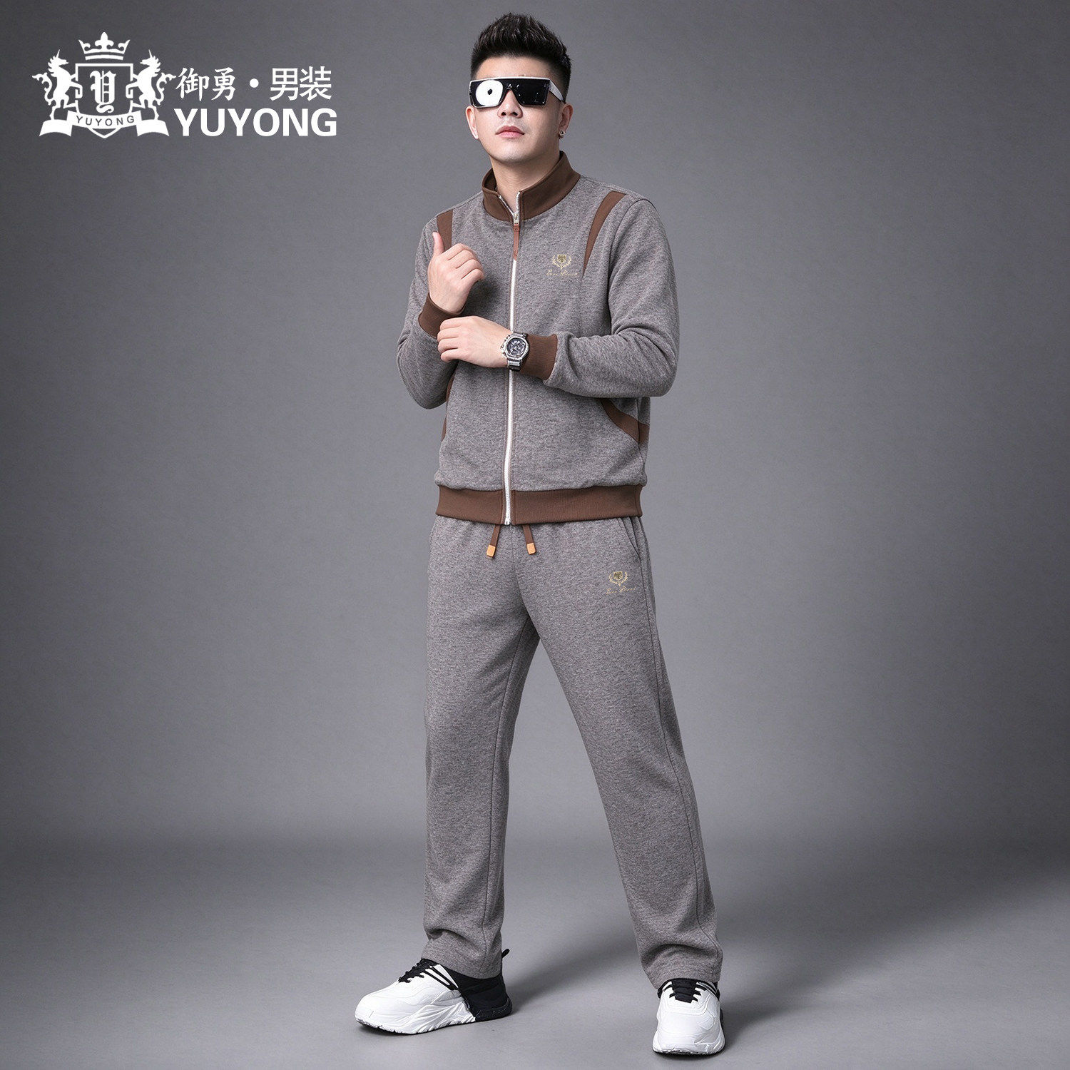 欧洲站男士运动套装2026秋季新款潮流刺绣休闲外套长裤男装两件套