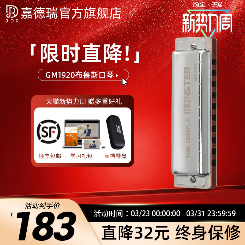 JDR嘉德瑞布鲁斯口琴十孔蓝调GM-1920专业演奏级旗舰店paddy音阶