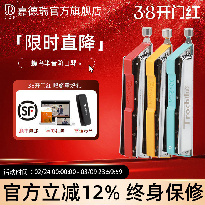 JDR嘉德瑞蜂鸟10孔半音阶口琴布鲁斯十孔C调正品高端专业蓝馍馍