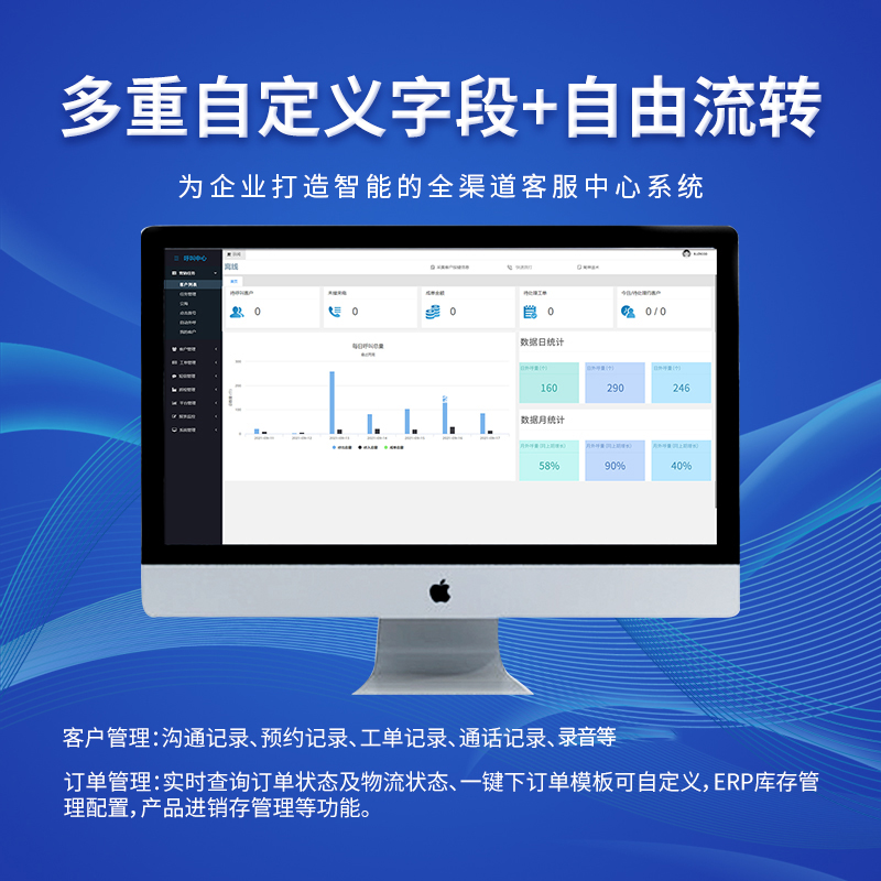 呼叫中心系统电话客服热线系统录音销售管理客户CRM工单物流办公