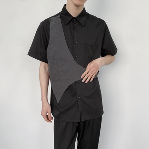 714-H3013P55控69/2025夏季日系发型师衬衫宽松假两件工作服潮男