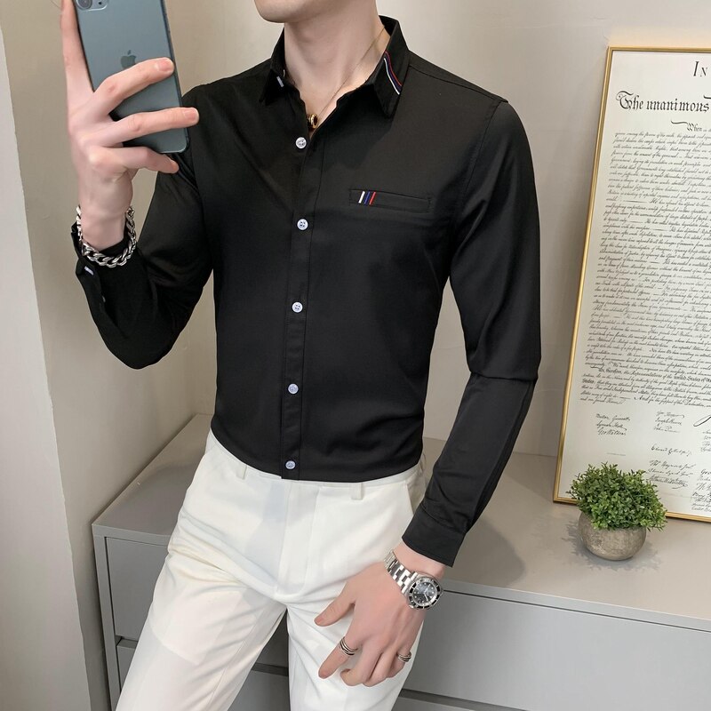 714--D05P45/英伦店主风2025春季男士发型师长袖衬衫衬衣S-5XL,男装衬衫,星座714(原C313)