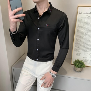 714--D05P45/英伦店主风2025春季男士发型师长袖衬衫衬衣S-5XL