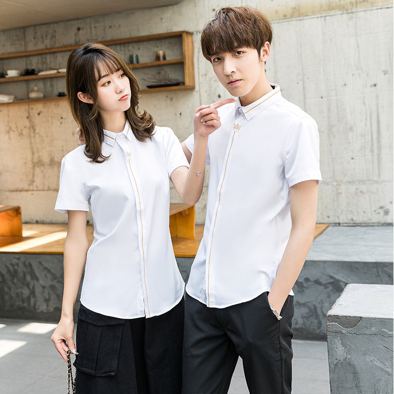 714-C560P40/2025情侣装男女休闲工作短袖衬衫潮流制服衬衣S-5XL,男装T恤,星座714(原C313)