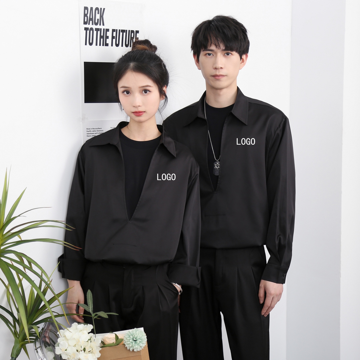 714-D3052P45控69/2024新款大v领套头衬衫餐厅理发店潮工作服衬衫，男装衬衫，星座714(原C313)