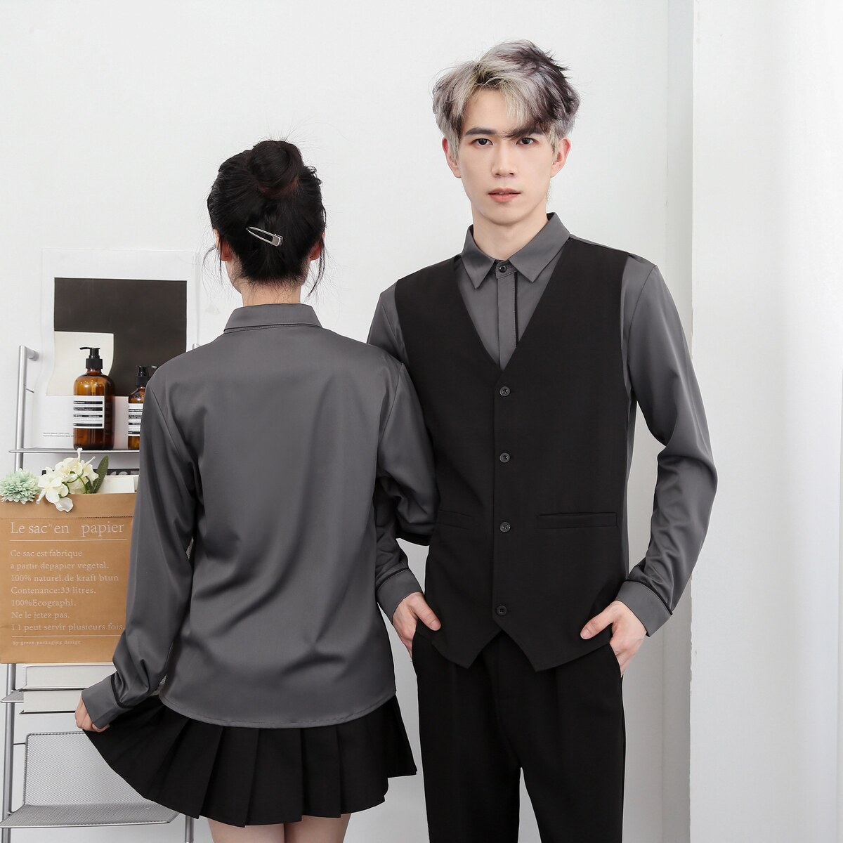 714-H3065P55控69/2024秋季假两件理发店ktv桌球城网吧工作服衬衫,男装衬衫,星座714(原C313)