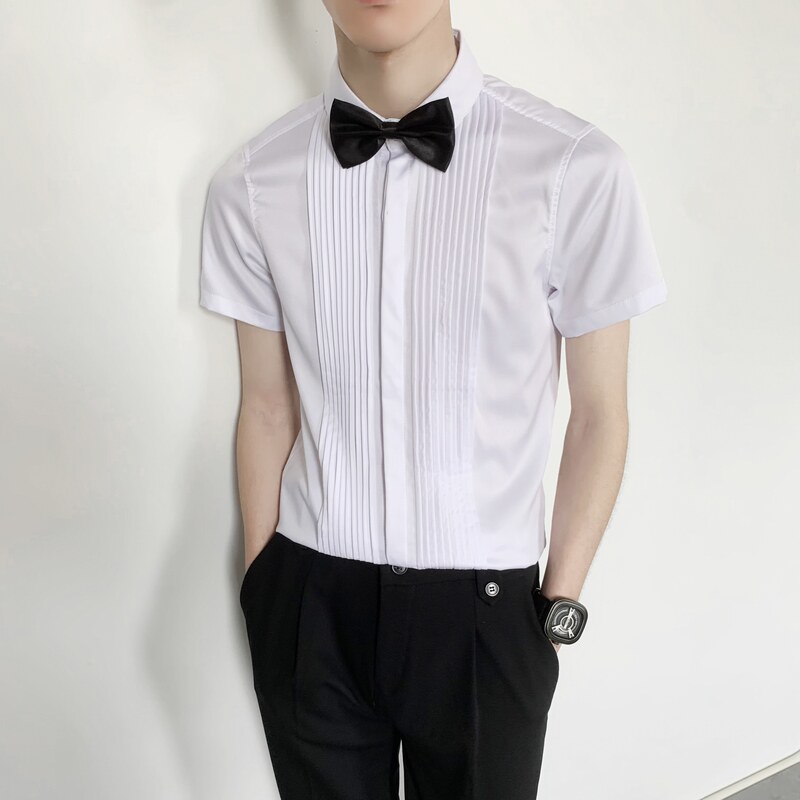 714-9340P40控59/2025夏短袖工作服衬衫修身ktv发型师衬衣礼服潮图片