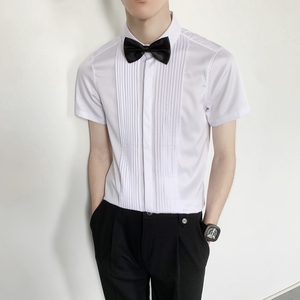 714-9340P40控59/2025夏短袖工作服衬衫修身ktv发型师衬衣礼服潮图片