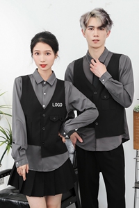 714-H657P55控69/2026春季修身假两件马甲工作服衬衫ktv酒吧制服图片